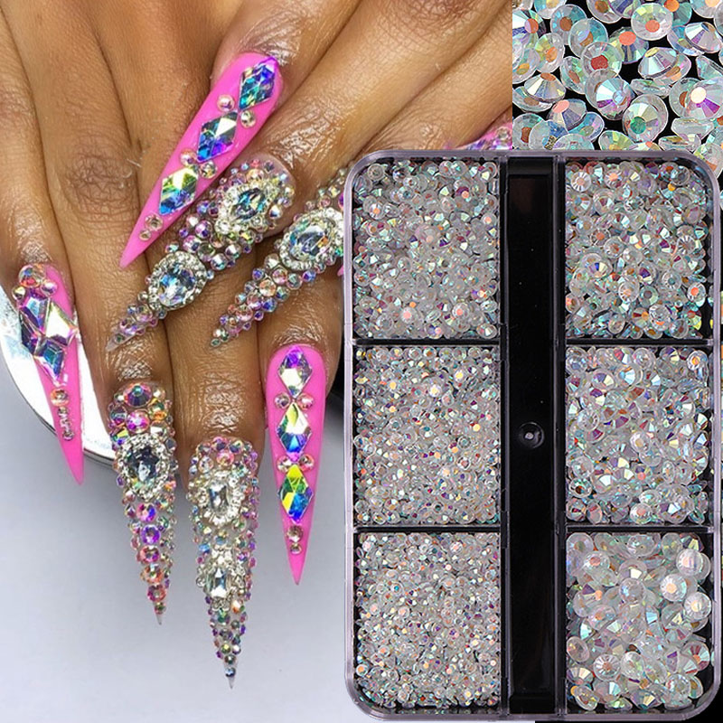 6Grids/box Nail Art Rhinestones 1426pcs AB Mixed Size Crystal Gem Diamonds 3D Nail Rhineston Nail Art Decoration DIY Face Makeup