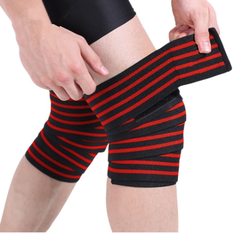 CHAOBA 1 Uds 180*8CM Fitness halterofilia pierna rodilla compresión correas envuelve vendajes elásticos Poverlifting sentadillas entrenamiento: Rojo