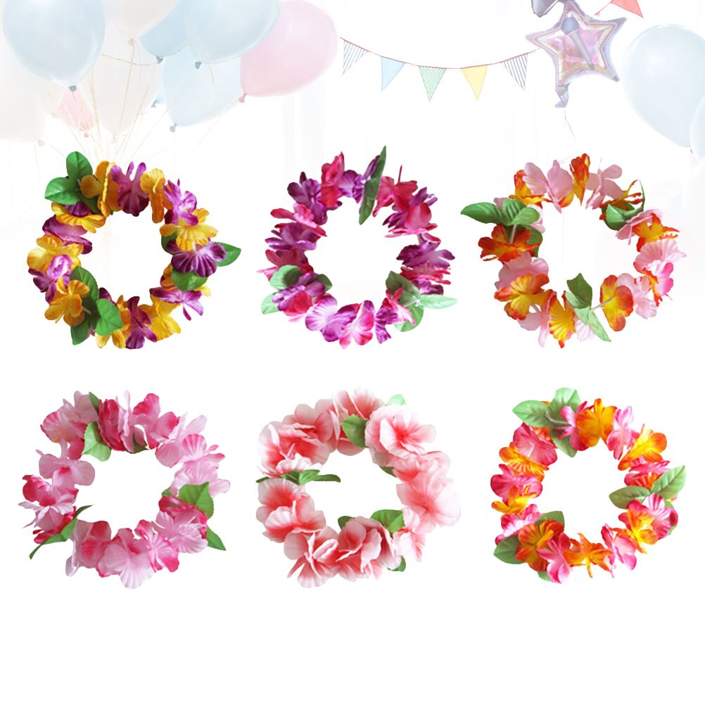 6 uds. De cinta para el cabello con flores, guirnalda de flores, tocado Hawaiano, Luau Tropical, corona decorativa, tocado, suministros para
