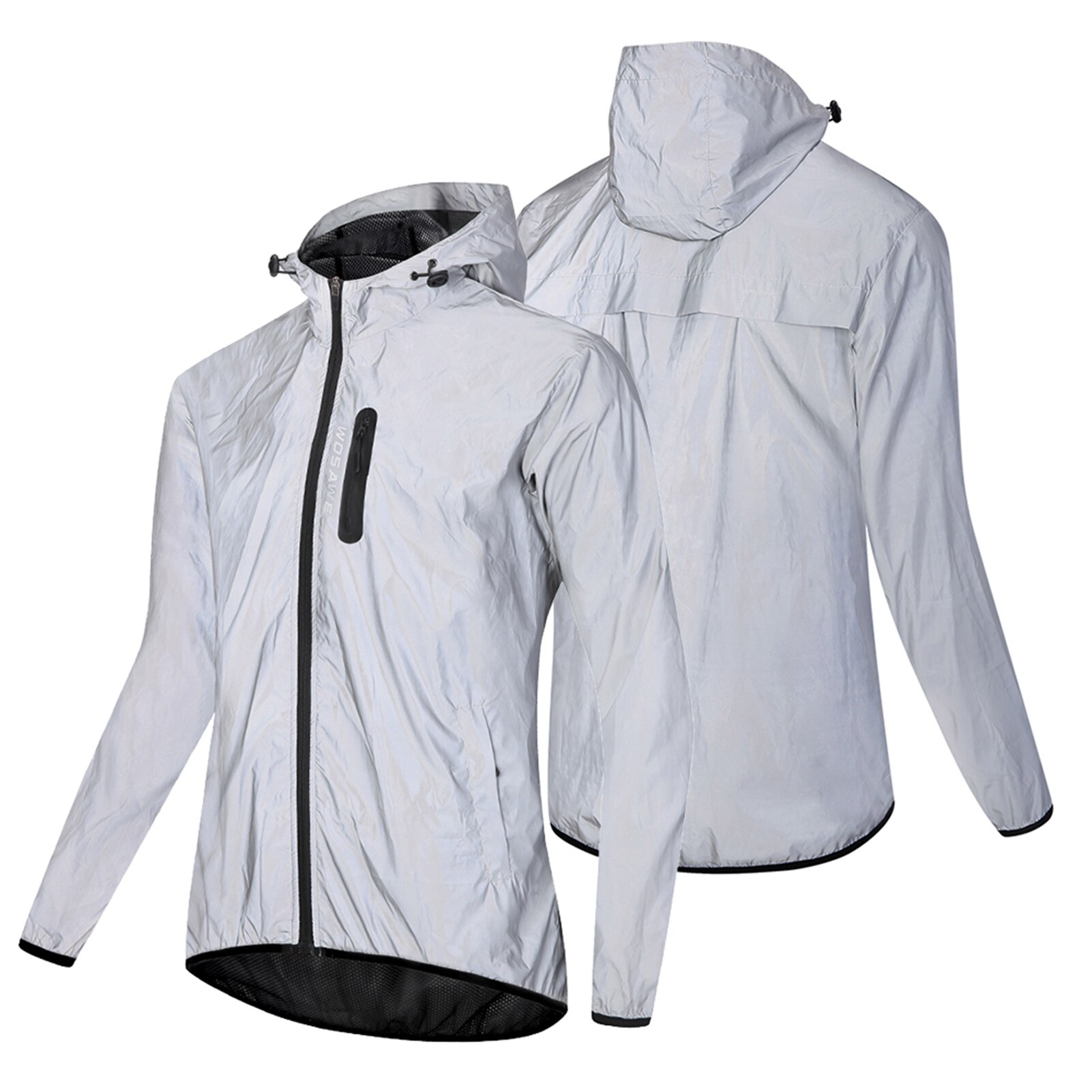 Reflective Jacket with Hood Waterproof Hooded Wind Coat for Men Women Night Safety Jacket for Cycling Running Jogging Walking