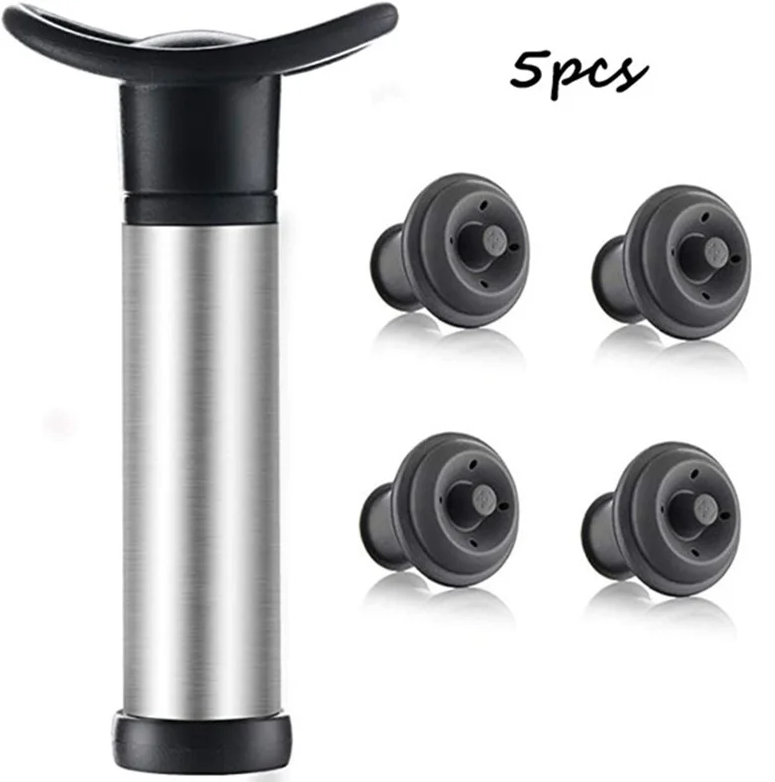 Conjunto de economia de vinho a vácuo, preservador de bomba com 4 rolhas de vinho a vácuo para vinho branco/cerveja, aço inoxidável, mantém o vinho fresco: Azul marinho