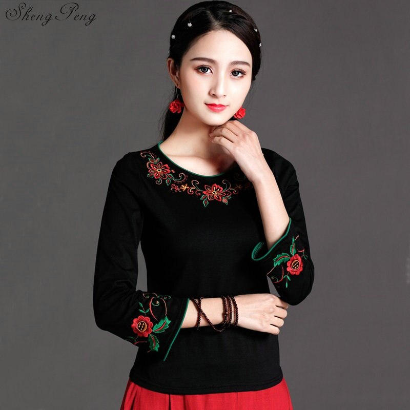 Cheongsam topp traditionella kinesiska kläder för kvinnor långärmad plus storlek 6xl skjorta bomull vintage kläder topp blus  v1745