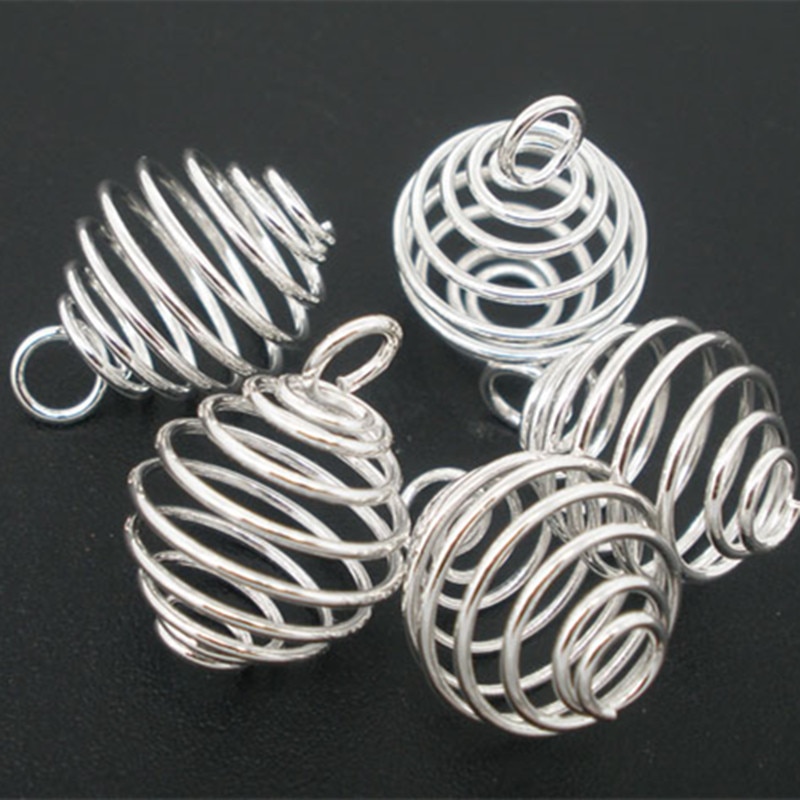 50pcs 25x30mm Plated Spiral Bead Cage Charms Pendants (Holds 18mm - 22mm Beads) for Women and Men Jewelry Making