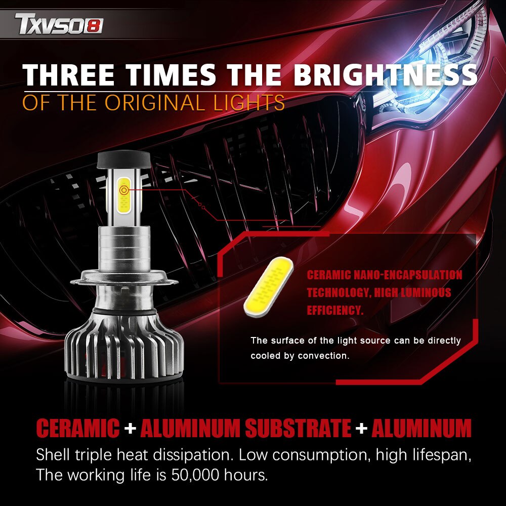 X4 120w 30000lm led frontlys kit  h7 h11 9005 9006 9012 plug & play 360 graders turbo kjølig vifte  ip70 tåkelyskaster lampe 6000k