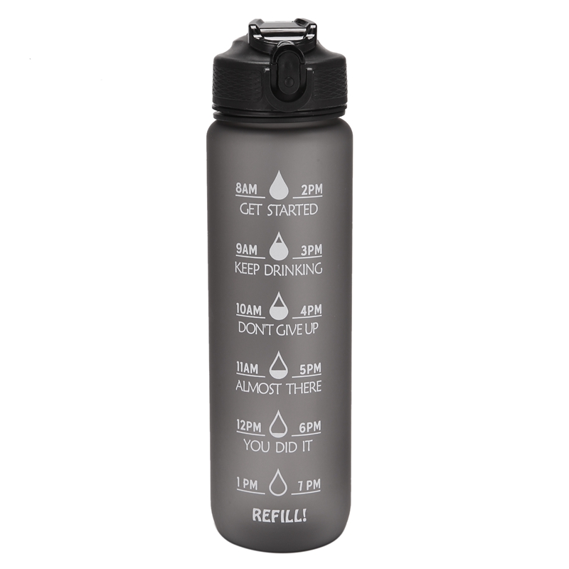 1000ML Tritan Fitness Sports Water Bottle with Time Marker&amp;Straw Large Wide Mouth Leakproof Durable: As Shown 2