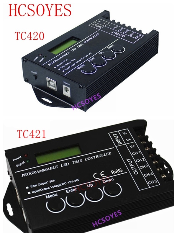 TC420 TC421 upgraded time programmable led controller 5CH output controller RGB Dimmer for DC12V 24V for Led Strip with USB Wire