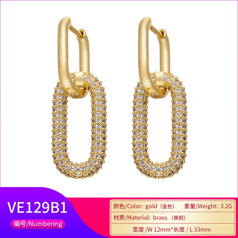 ZHUKOU-par de pendientes de Aro para mujer, joyería de CZ, Color dorado/plateado, aros rectangulares para , de cumpleaños, modelo: VE129