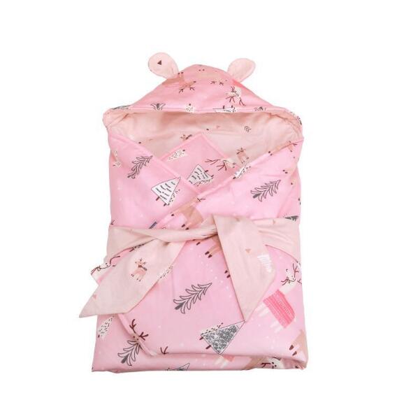 Zachte Baby Baby Hooded Deken Dikker Katoen Inbakeren Wrap Deken Sleepsack Afdrukken Winter Warm Houden BMT047: BMT047G