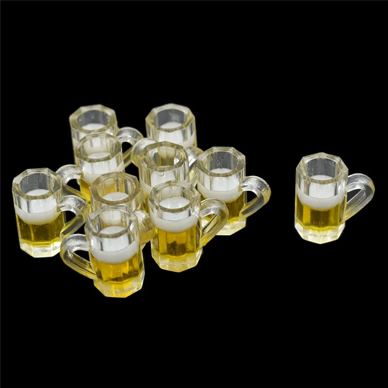 10 Uds. De vasos pequeños de resina de cristal de cerveza en miniatura, modelo de casa de muñecas, mesa moderna para habitación, suministros de decoración para casas de muñecas: Gris claro
