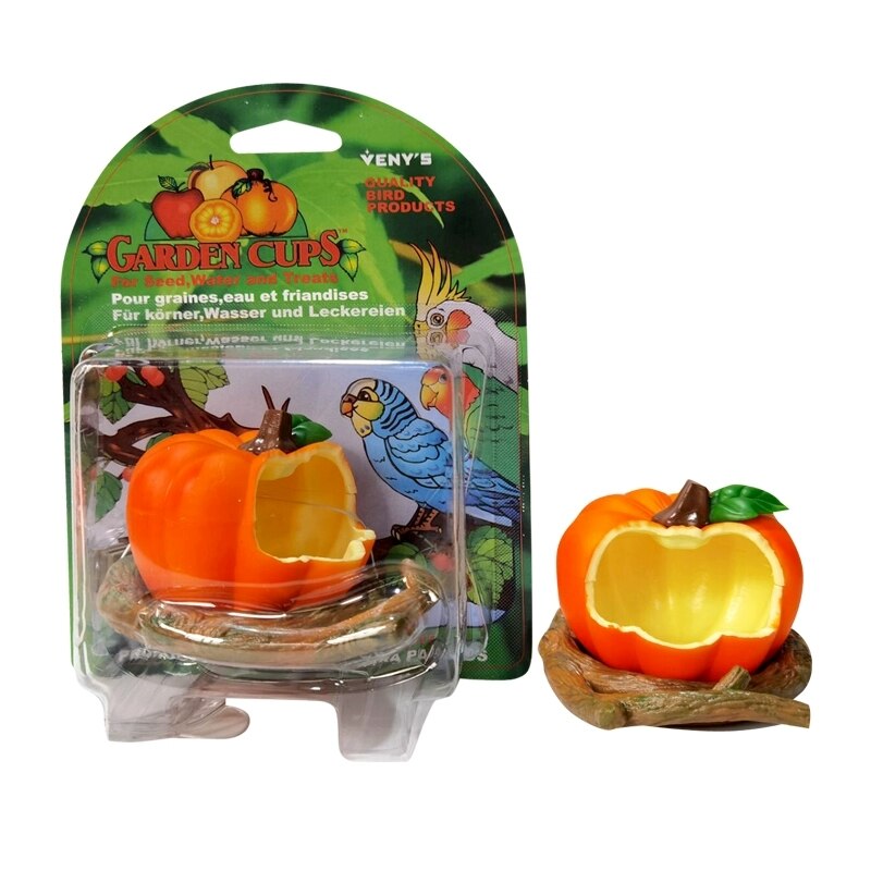 Comedero para aves, alimentador de frutas para loros, forma de fruta simulada, cuenco de Material plástico, caja de comida para naranja/granada