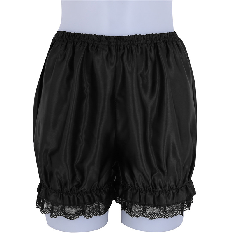 Naiset naiset elastisuus lyhyet bloomers tytöt pehmeä lolita pitsi helma kiiltävä kurpitsa bloomers shortsit housut söpöt turvalyhyet housut: Musta