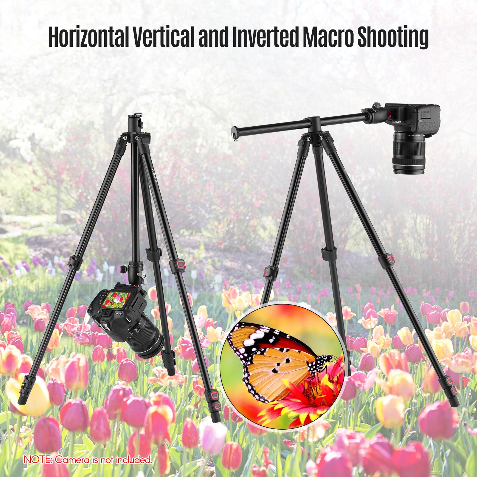 Andoer Q160H Camera Tripod Horizontal Mount Travel Tripod with 360 Panoramic Ball Head for DSLR ILDC Cameras DVs