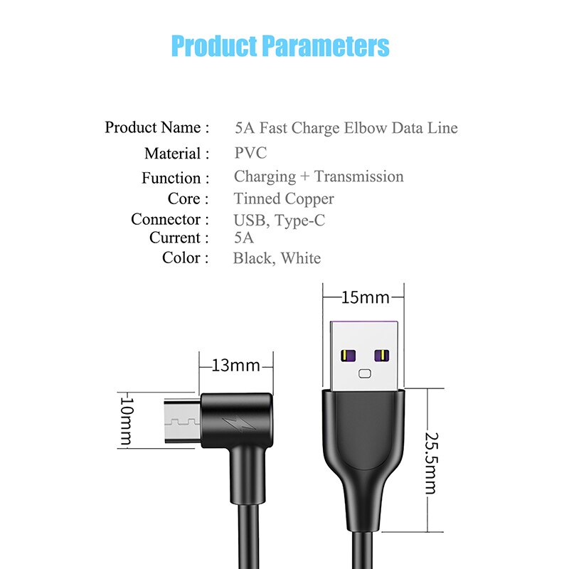 5A Tipo C Cabo USB Para Huawei Companheiro P30 Pro P20 20 Carregamento Rápido-Tipo C C USB Cabo Para Samsung Xiaomi Super Carregador S10 Kable