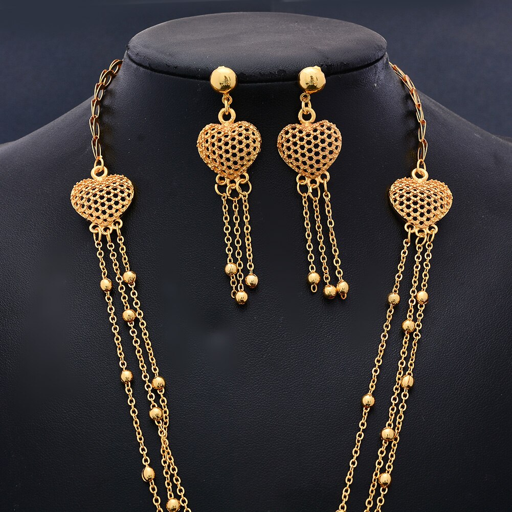 Wedding Bijoux Desigh AFraic Bangles/Earrings/Pendant/Necklace Gold Color Heart Jewelry Set For Women