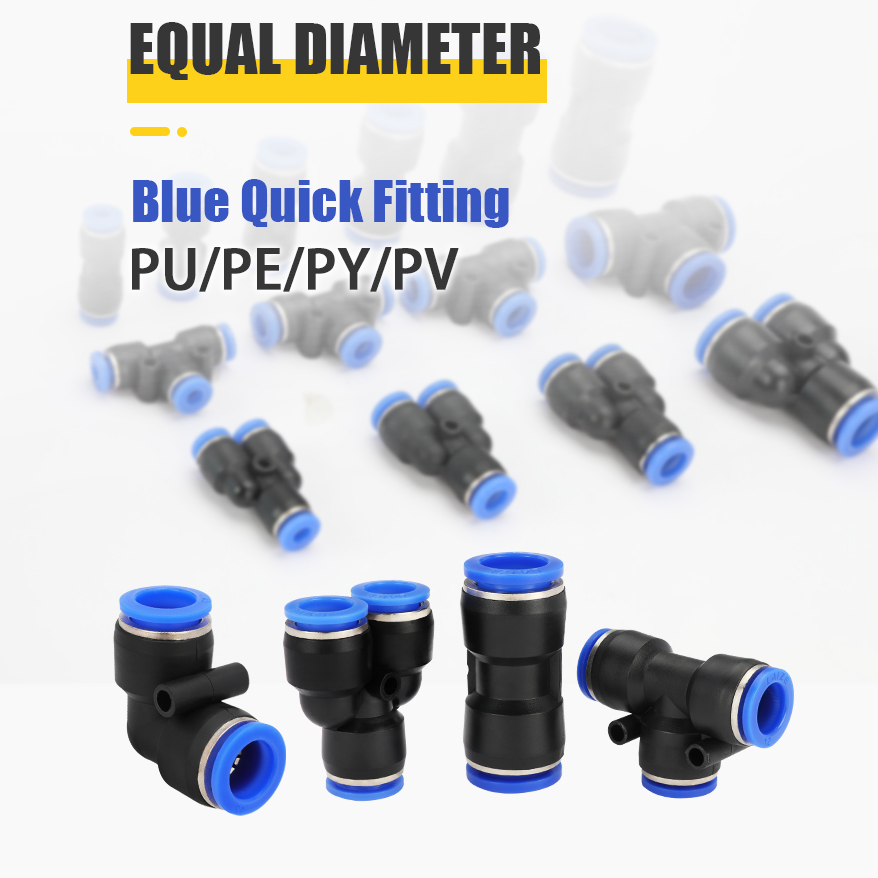 LAIZE-acoplamientos de manguera de plástico, accesorio neumático de empuje de ajuste rápido para aire PU/PE/PY/PV, codo recto en T, OD6mm, 8mm, PU-8, 50/72 unids/lote por caja