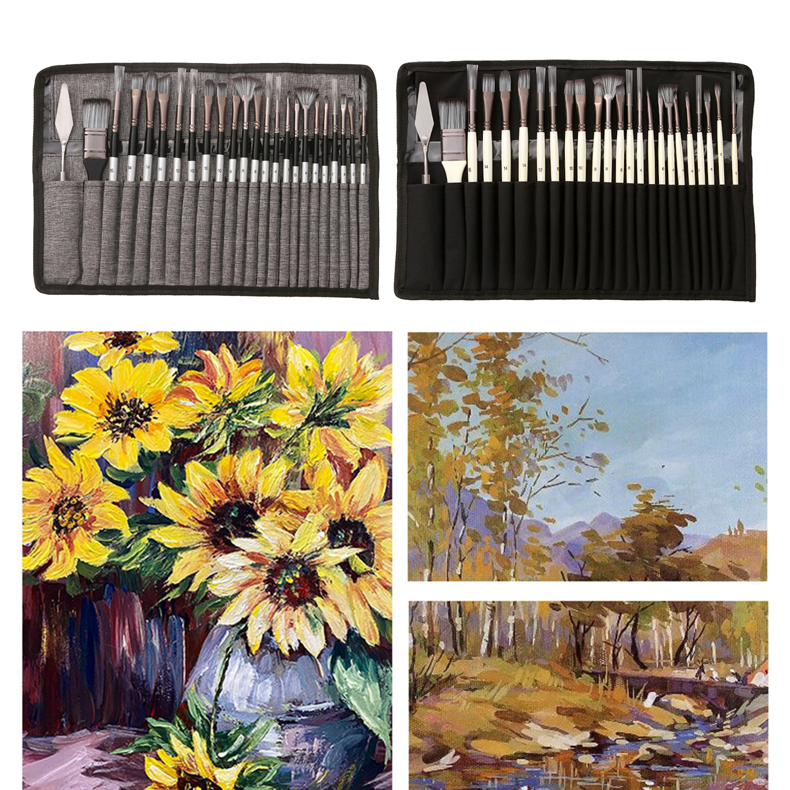 24Piece Paint Brushes Set Artist Art Painting Supplies Acrylic Oil Paintings