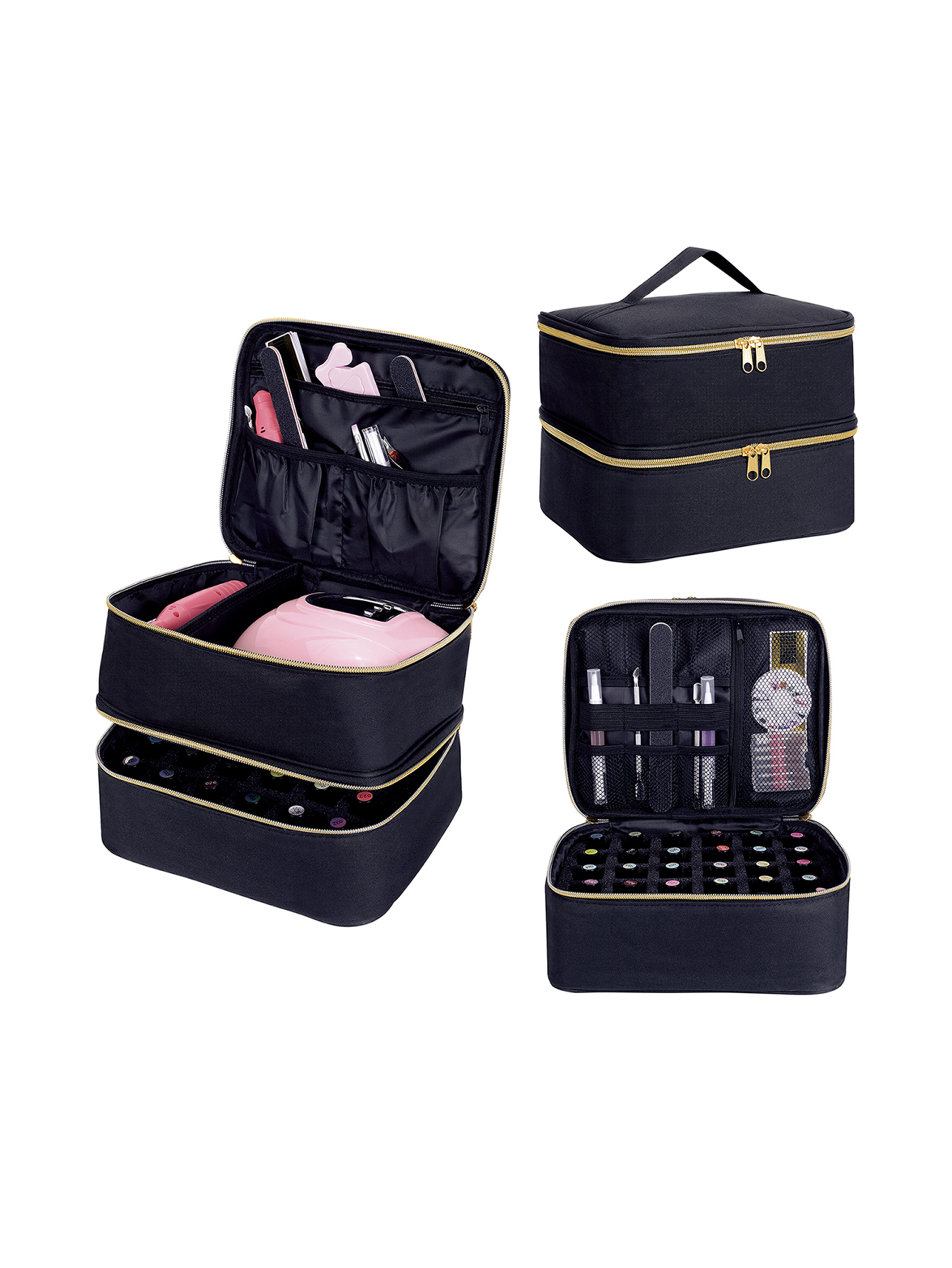 Nail polish organizer, handheld double-layer cosmetic storage tote bag for nail lovers, can store nail tools, nail polish gel, d