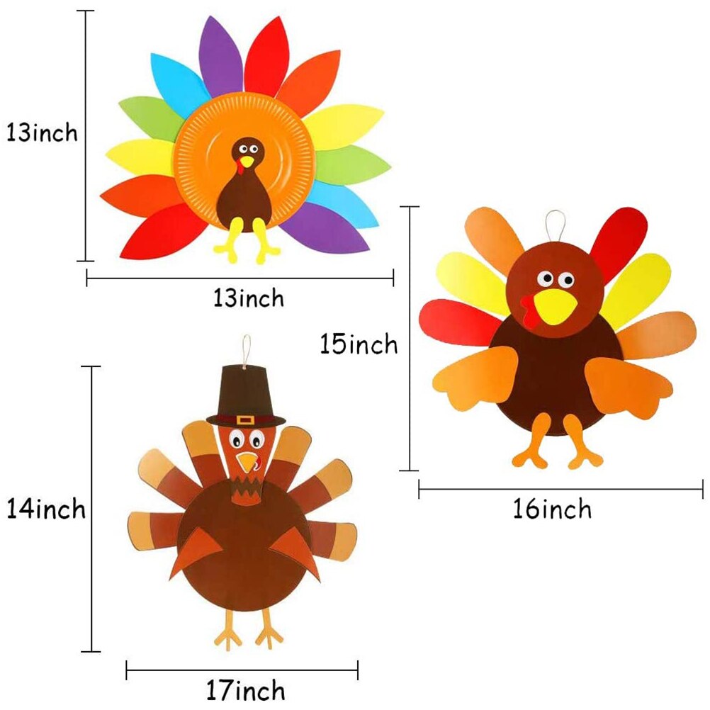 3 pcs/set Thanksgiving Turkey Craft Kits Kids DIY Festive Fall Thanksgiving Party Game School Activities Door Hanging Ornament