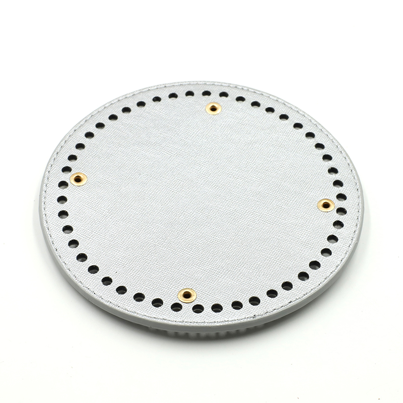 Redondo saco de couro inferior com furos rebite para artesanal tricô diy bolsa de ombro acessórios 15cm: Silver