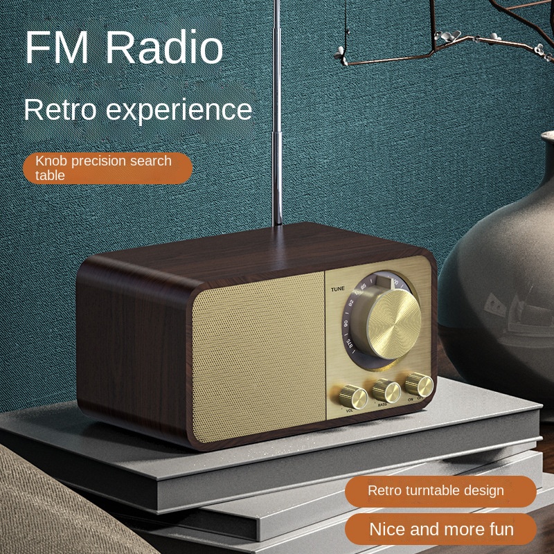 Tragbarer retro-bluetooth-lautsprecher aus holz mit 5.0 lautsprechern, fm-radio, subwoofer und tf-/sd-kartensteckplatz  mp3 abspielgeräte