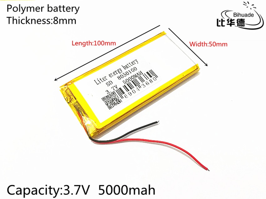 Batterie Lithium LiPo Rechargeable pour GPS, PSP, DVD, PAD, E-book, polymère, 3.7V, 8050100, 5000mAh