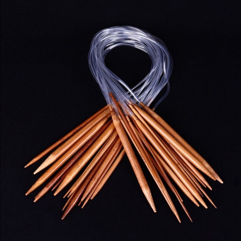 18 pcs/Set 40cm Circular Wood Knitting Needles Crochet Needle Set Wooden Tube Knitting Needles Sewing Tools