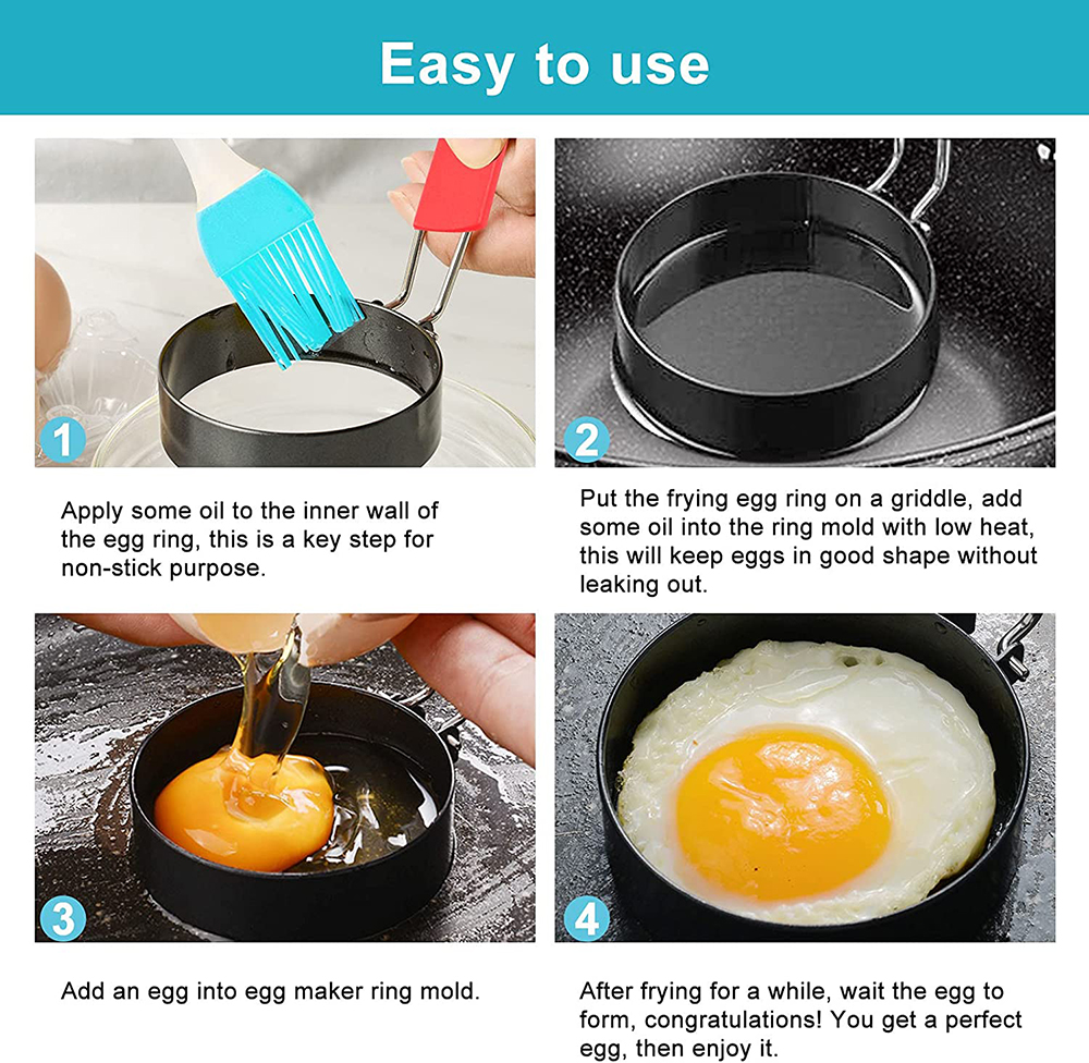 Egg Ring 2.95 Inch Egg Ring with Anti-scald Handle with Oil Brush Nonstick Coating Breakfast Tool for Egg Frying Shaping