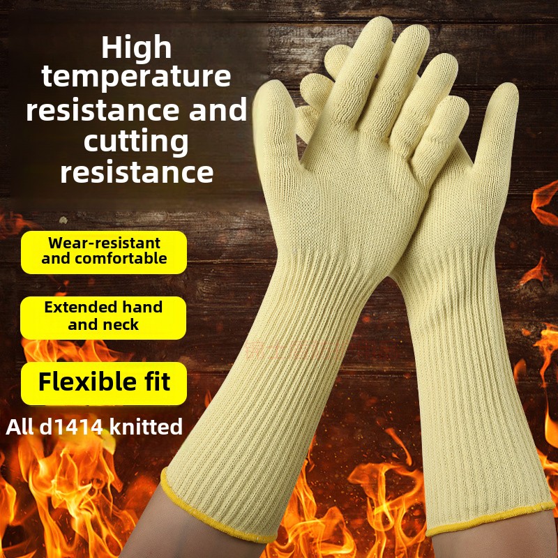 Kevlar aramid high temperature resistant, anti-scalding and anti-cutting, wear-resistant, non-slip wrist guard gloves: Gold