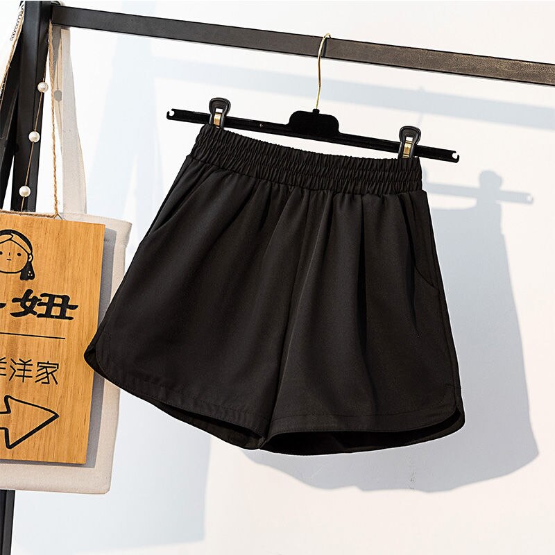 Unihousut naisten joustava vyötärö plus koko 6xl löysät pyjamahousut naisten kehonrakennus kiinteät yksinkertaiset hengittävät kotivaatteet shortsit: Musta / Xxl