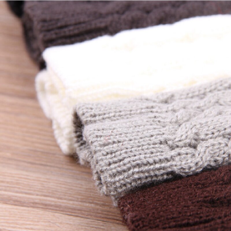 Femmes hommes hiver torsion Crochet tricoté sans doigts gants manches courtes main plus mitaines couleur unie Guantes Mujer