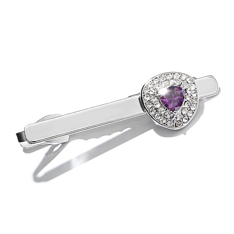 Men's Formal Dress Business Tie Clip Cufflink French Style Wedding Groom Jewelry Rhinestone Shirt Tie Clips Cuff Links: Tie Clip Purple