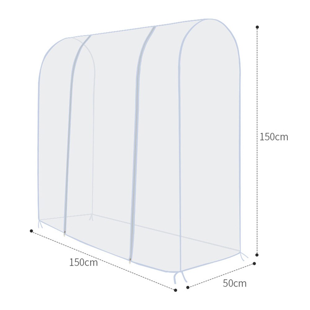 Clear Dustproof Waterproof Zip Clothes Rail Cover Clothing Rack Cover Garment Suit Transparent Storage Display Protector Bag: 150x50x150cm