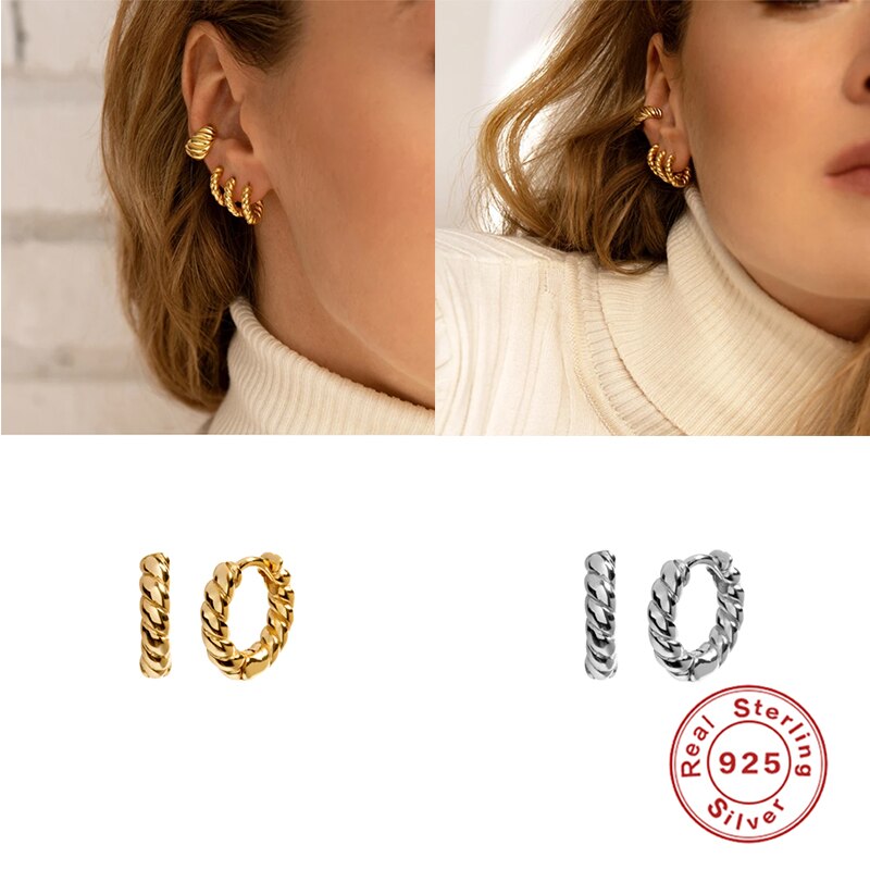 ROXI Vintage Spiral Twist Cartilage Hoop Earrings for Women Men Punk Party Earrings 925 Sterling Silver Pendientes Mujer Aros