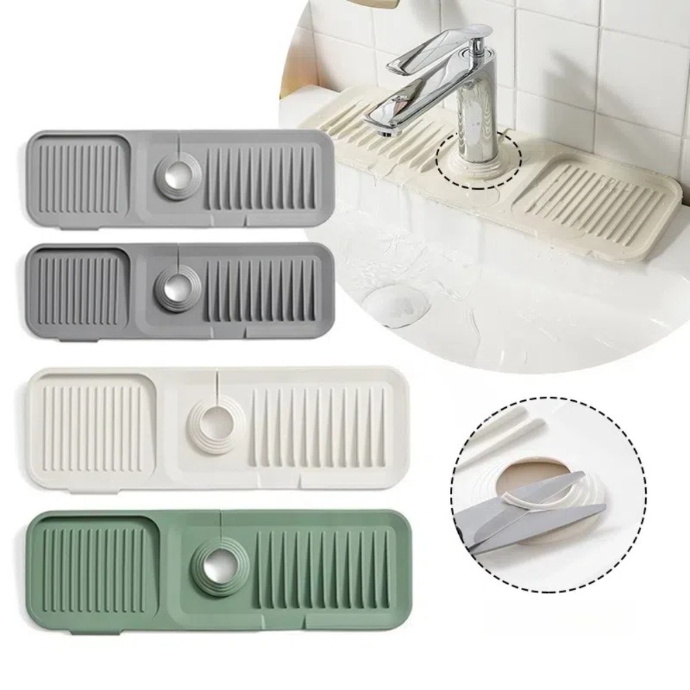 Silicone Faucet Mat Anti-slip Thicken Sink Splash Guard Faucet Accessories 37cm/45cm Countertop Protection Mats Farmhouse Decor