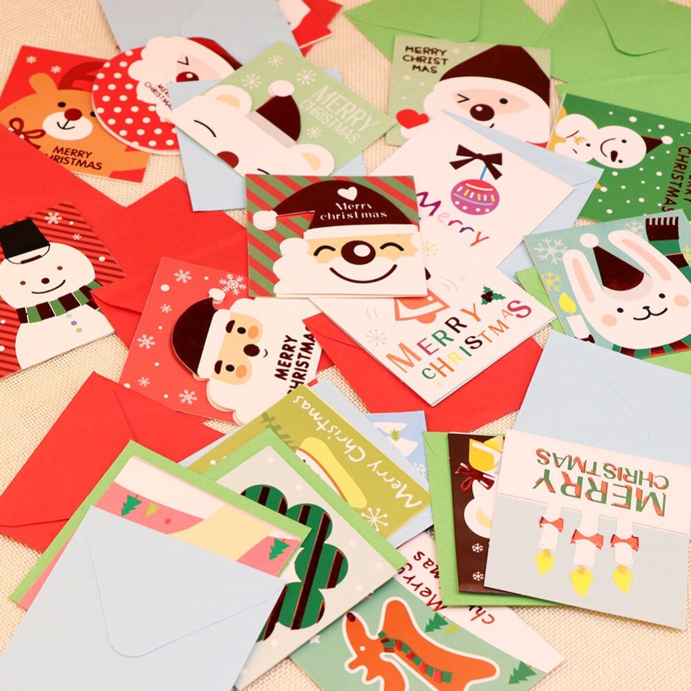 OurWarm 20pcs Kerst Jaar Kaarten Uitnodigingskaart met Envelop Cartoon Snoman Santa kids Birthday Party Favor Kaarten