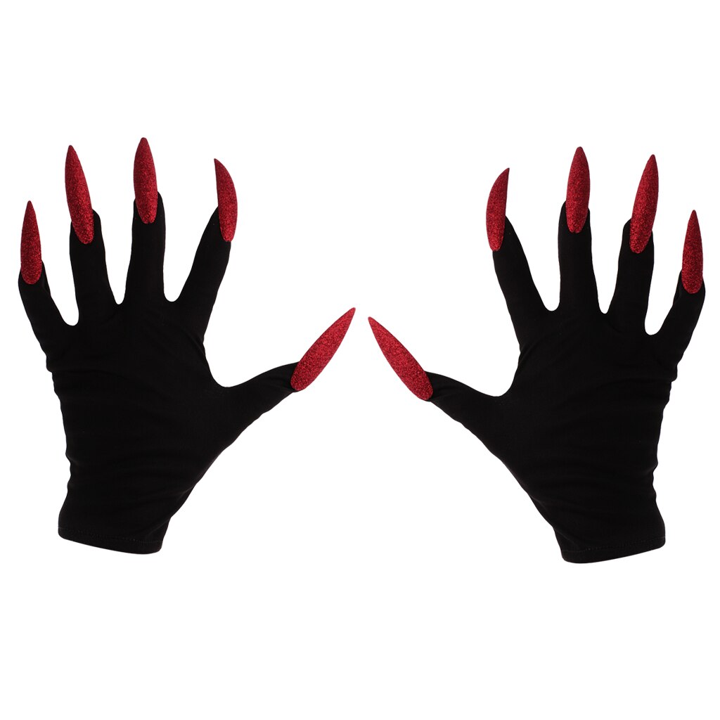 Guantes de bruja para mujer, con purpurina roja, para de Halloween,