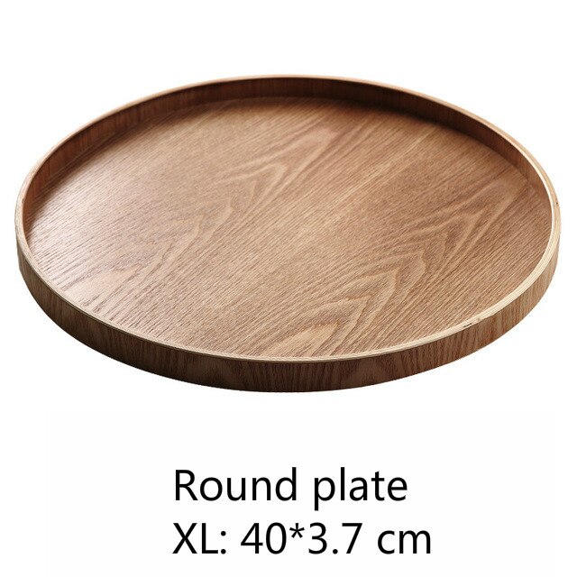 Trä rund/oval/rektangulär serveringsbricka trä tallrik te maträtt dryck tallrik mattallrik middag nötbiff frukt mellanmålsbricka: 4