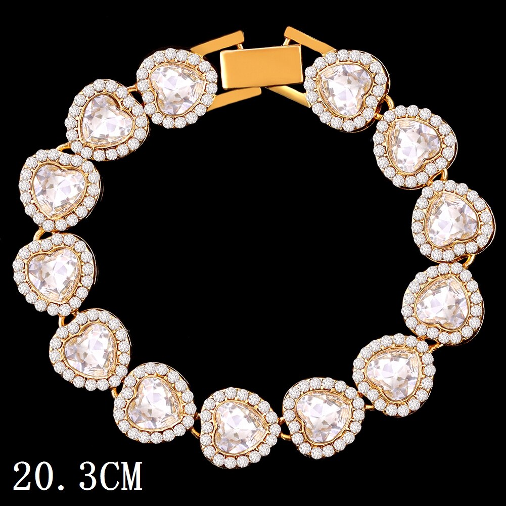 Mode Bling Verharde Rhinestone Prong Cubaanse Ketting Armband Voor Vrouwen Mannen Hip Hop Iced Out Chunky Link Chain Armbanden sieraden: 014301GD