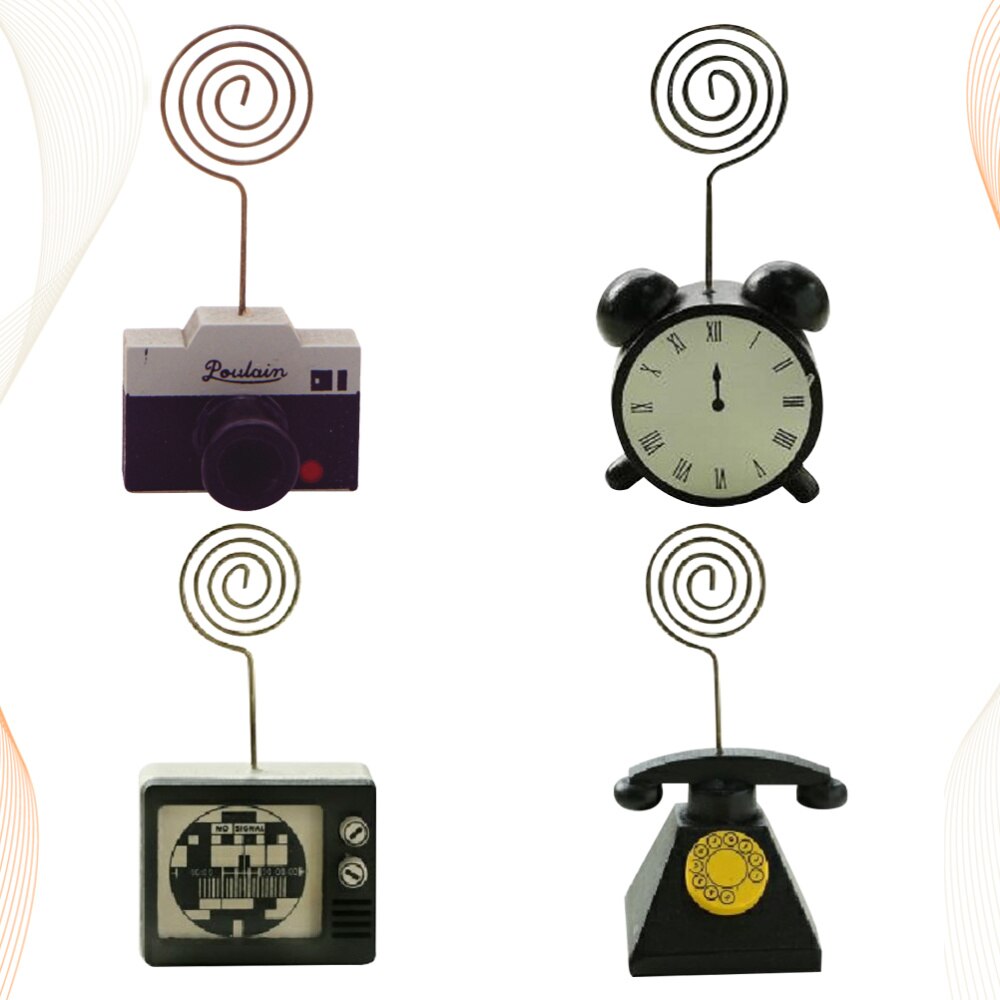 2pcs Wooden Message Holder Desk Photo Clip Business Card Holder Message Clip Ornaments Retro Table Party Decoration (TV): As Shown