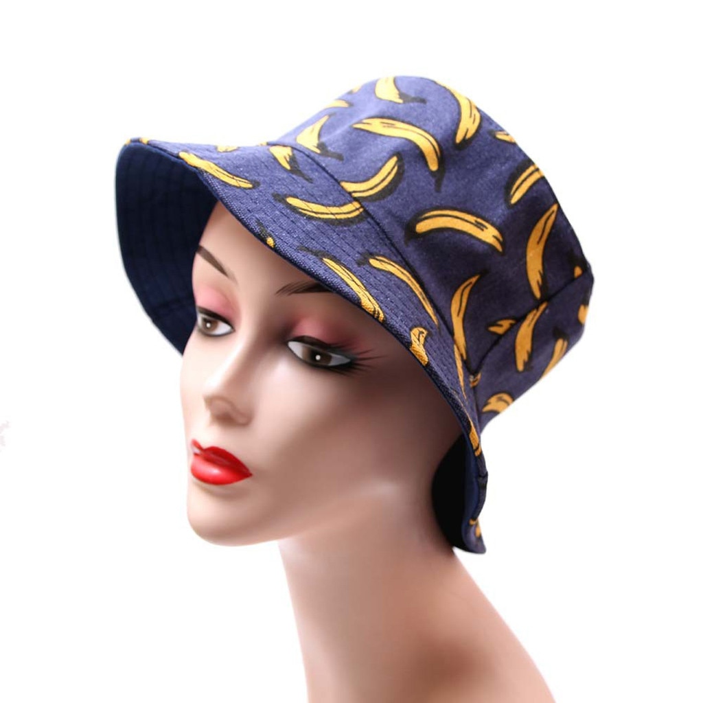 Banaan Emmer Hoed Voor Vrouwen Verse Vruchten Visser Hoeden Volwassen Unisex Cap Banana Print Outdoor Zonnehoed Strand Reizen gorro: Blue 