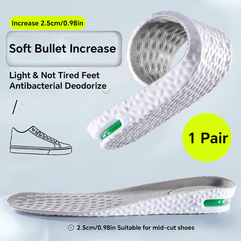 1 par høydeøkende innleggssåler til føtter, komfort, plantar fasciitt, skosåler, menn og kvinner, sportssåler, luftdempende, støtdempende skoputer