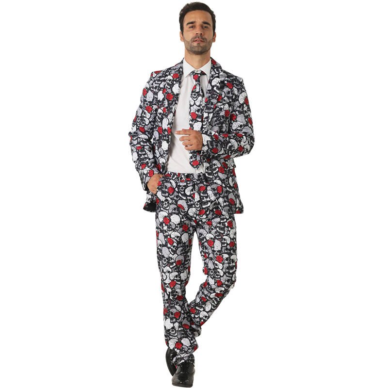 CRAZE Scary Dead Skull Cosplay Men floral Rose Suits Halloween Costumes Black Gothic Blazer Carnival Party Slim Fit Outfit: M