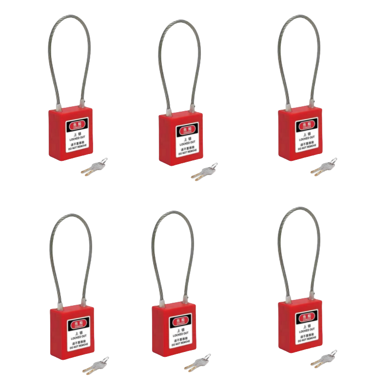 6 stuks lockout/tagout veiligheidssloten set, -6 rode sloten met verschillende sleutels, gelijksluitend, stofbestendig, osha-conform.: Ander