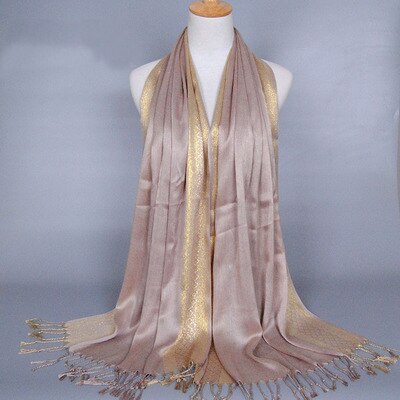 Hijab Femme Musulman Luxury Sparkly Gold Bright Silk Scarf Women Print Scarves Wraps Men Stoles Bandanas Bufanda Unisex Hombres: khaki