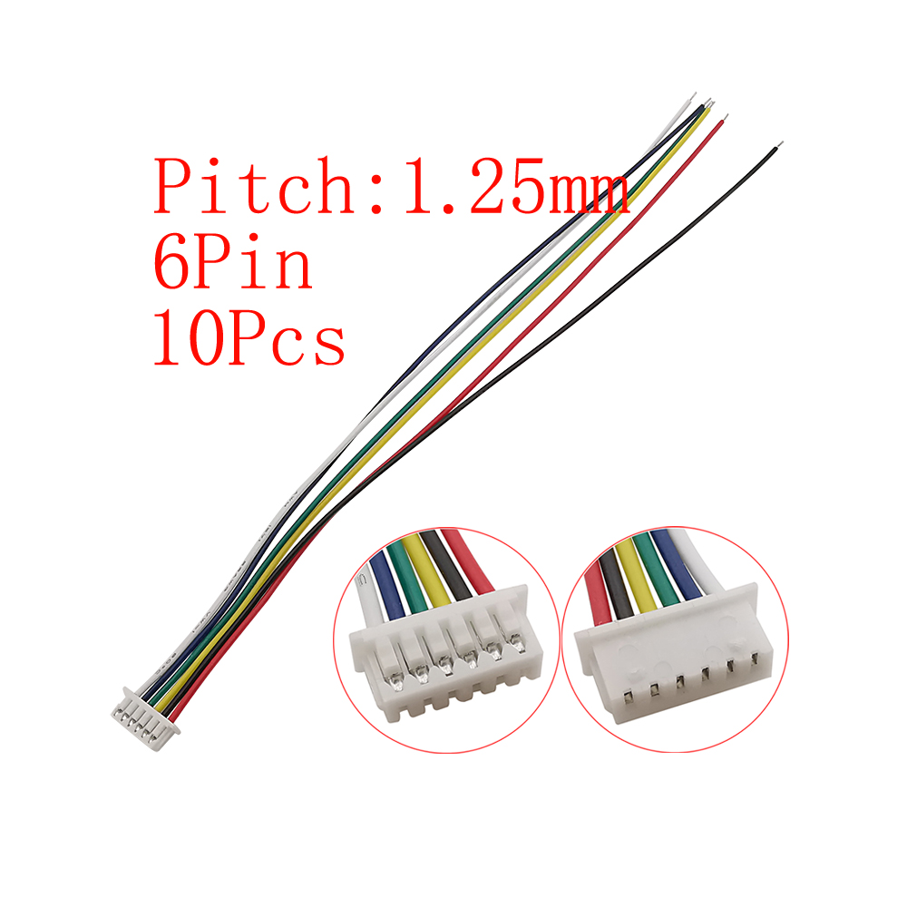 10Pcs Mini Micro JST 1.25mm Pitch Male / Female Connector 2/3/4/5/6 Pin Plug With Terminal Wires Cables Socket 150MM 28AWG: black