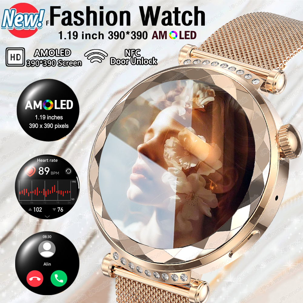 Novo relógio inteligente feminino presente amoled tela hd freqüência cardíaca esporte fitness à prova dwaterproof água mostrador personalizado bt chamada smartwatch para android ios