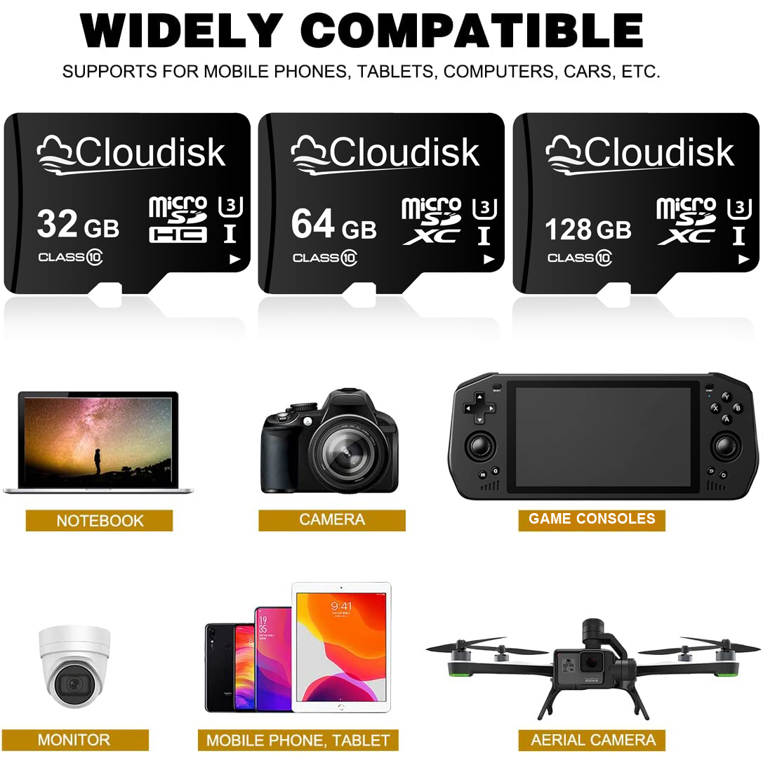 Cloudisk Micro SD Memory Card U3 128GB 64GB 32GB 256GB V30 C10 16GB 8GB 4GB 2GB 1GB A1 Microsd Cards For Phone Tablet