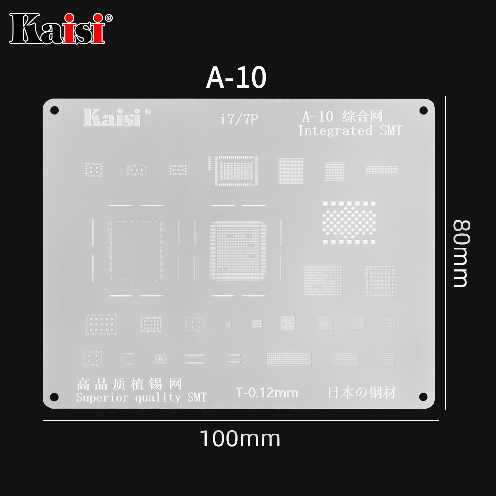 Kaisi 0,12mm BGA Reballing Stencil Kit de soldadura plantilla para iPhone IC CPU A8A9A10A11A12A13 11Pro/Max XS XR 8 8P 7P 6S 6P 5S: A10 7-7P