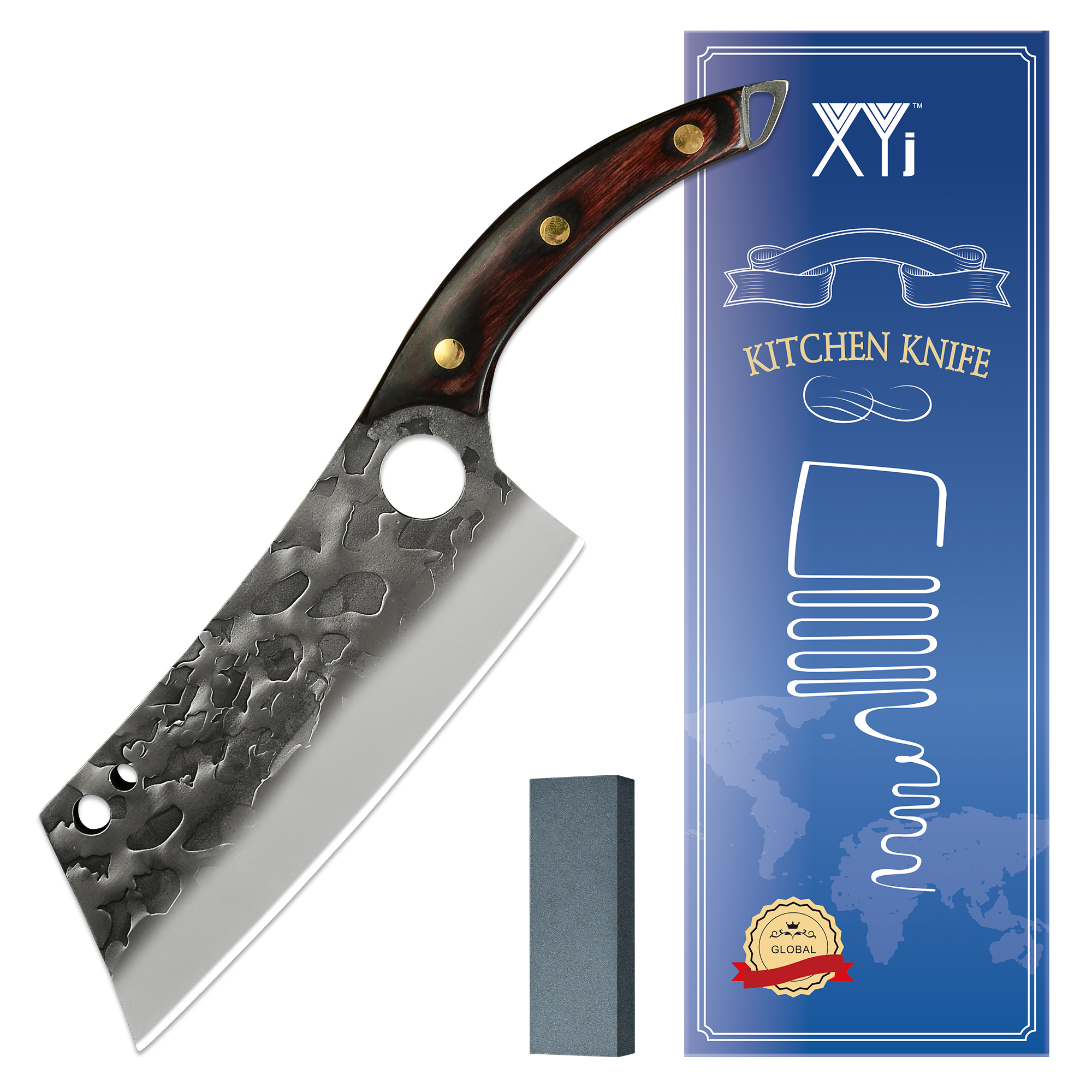 7.5'' INCH Stainless Steel Kitchen Chef Knife Cleaver Machete Chopping Knife Wood Handle Slaughter 3CR13 Sharp Blade Tools Set: 1 KNIFE-B