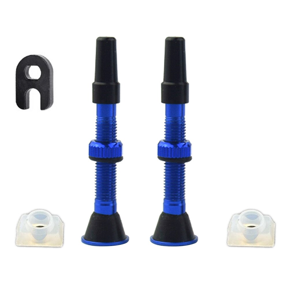2x bicicleta de estrada sem câmara pneu presta válvula 60mm montanha haste liga alumínio + ferramenta para o ciclo ao ar livre ciclismo entretenimento: Blue B